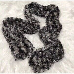 Super Long Merona Womens XL Fuzzy Scarf Black & White 100 INCHES TALL Soft Wrap
